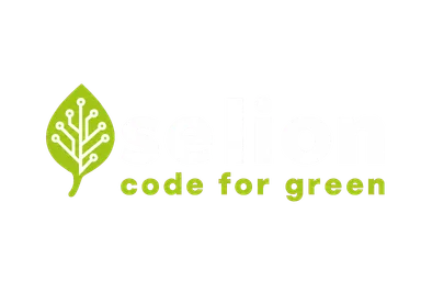 Grünes Blatt mit weißen Leiterbahnen neben einem weißen Schriftzug und dem grünen Text „code for green“.